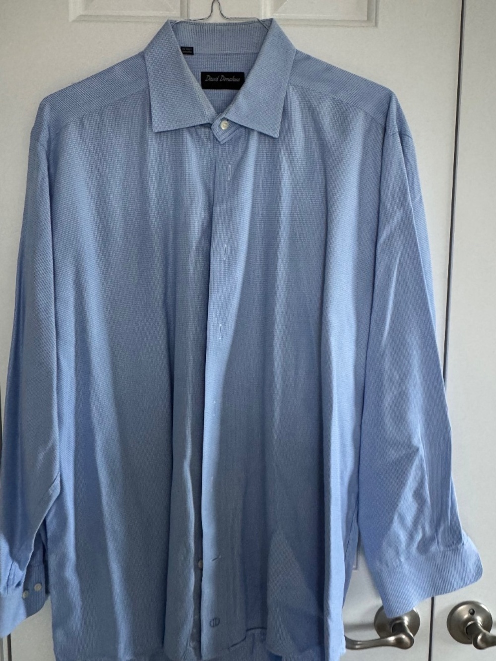 David Donahue blue check button down dress shirt